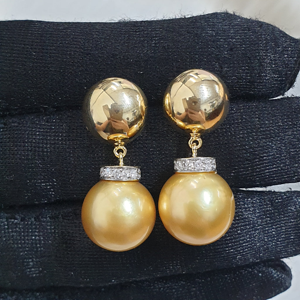 Golden South Sea Pearl Drop Earring - 14K Yellow Gold (SOLD - INQUIRE FOR MADE TO ORDER)
