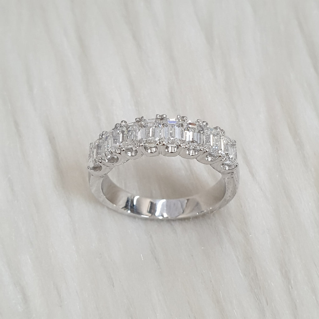 Emerald-Cut Diamond Half Eternity Ring - 14K White Gold