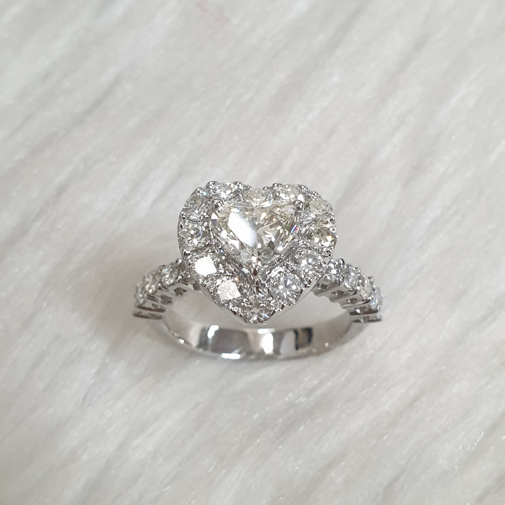 Heart- Cut Diamond Ring - 14K White Gold