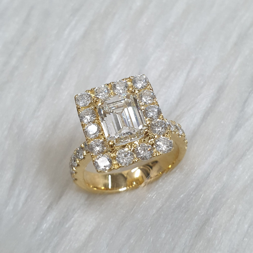 Emerald-Cut Center Diamond Ring - 14K Yellow Gold