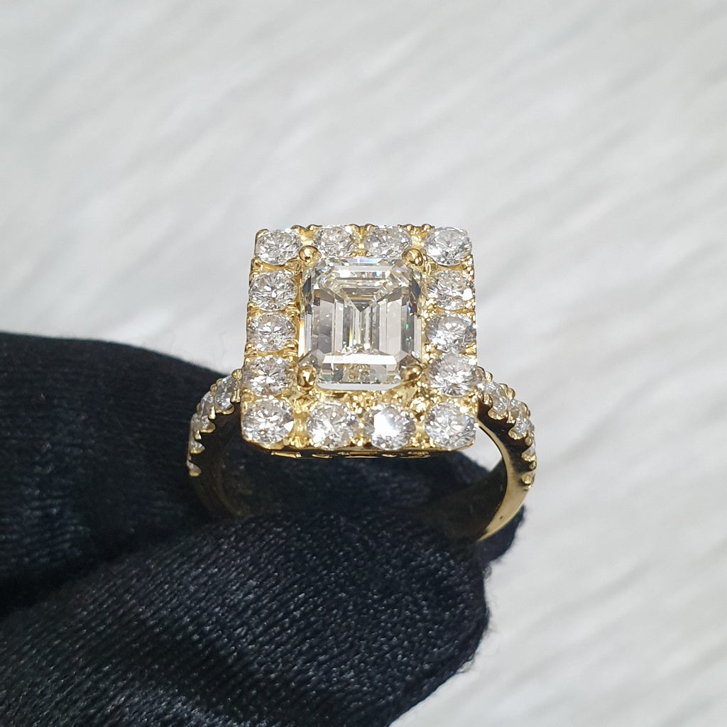 Emerald-Cut Center Diamond Ring - 14K Yellow Gold