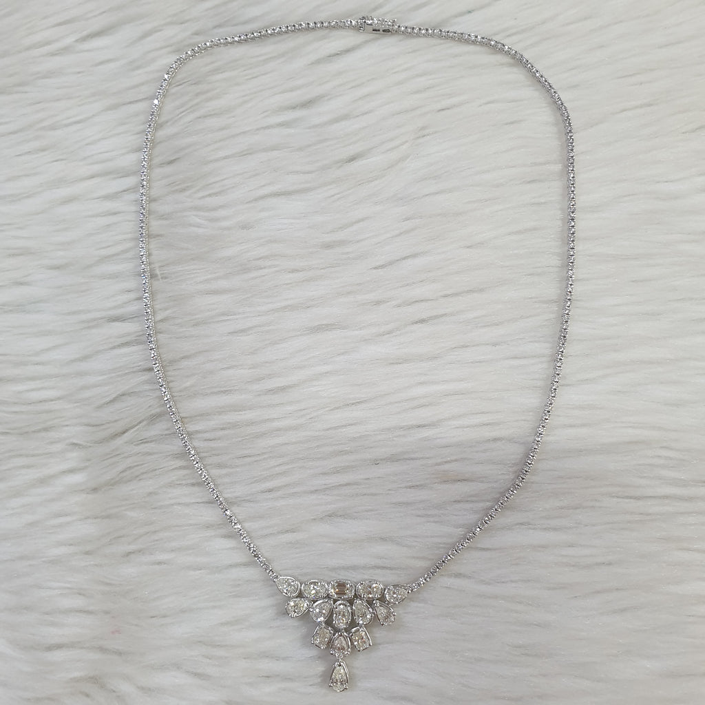 Fancy-cut Pendant with Diamond Chain – White Gold