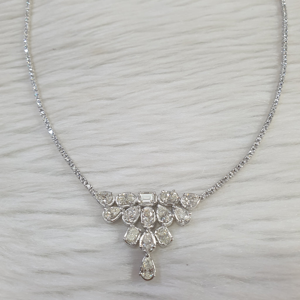 Fancy-cut Pendant with Diamond Chain – White Gold