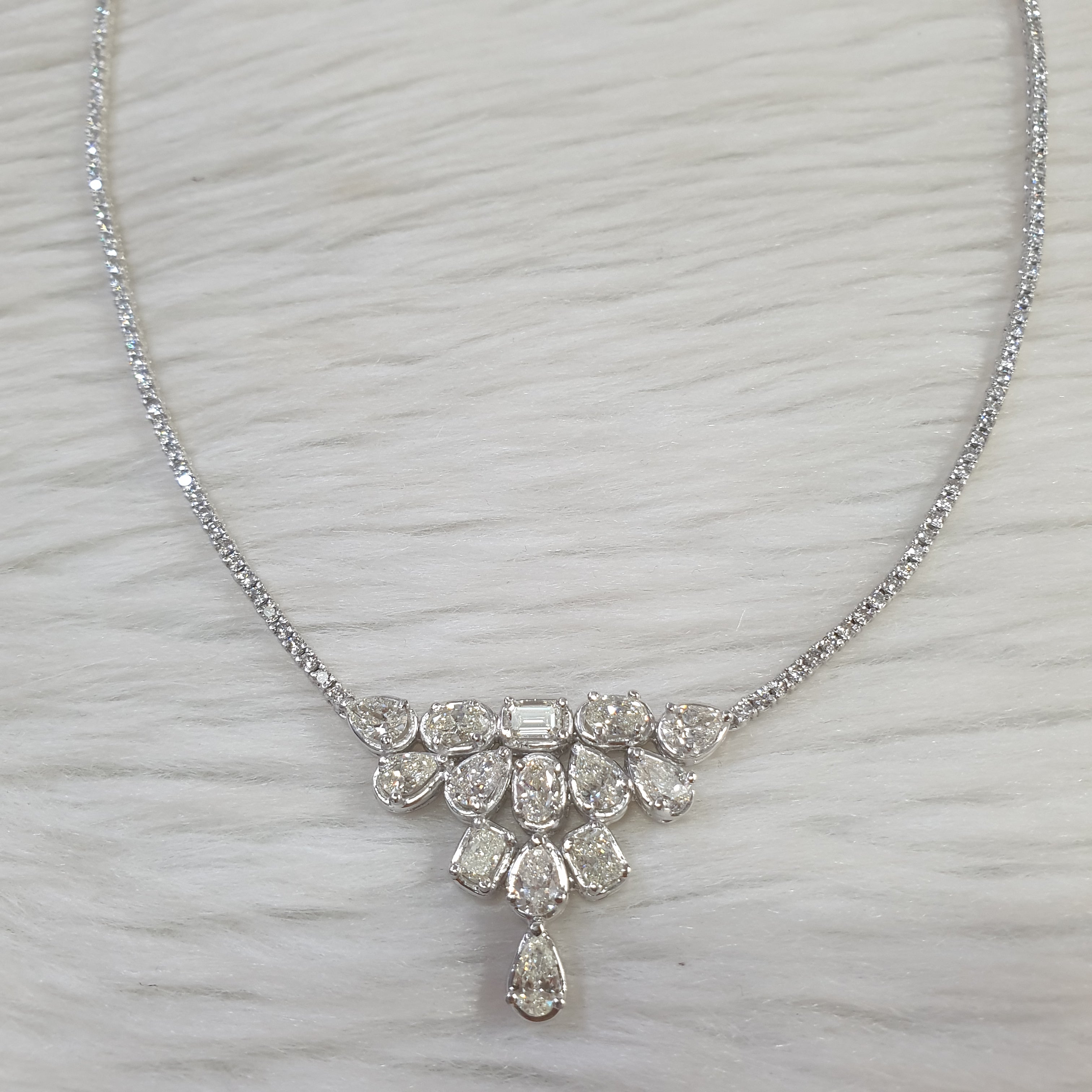Fancy-cut Pendant with Diamond Chain – White Gold