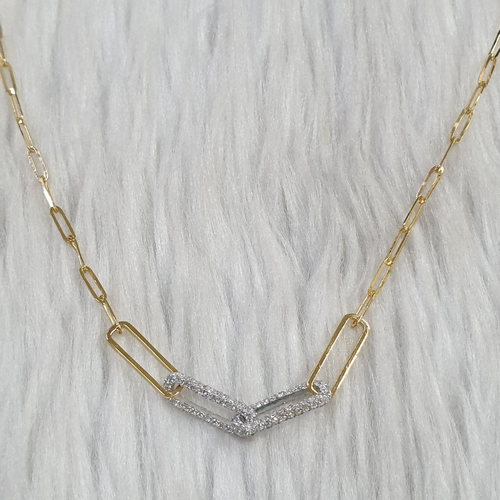 Paperclip Necklace  – 18K Yellow/White Gold with Diamonds