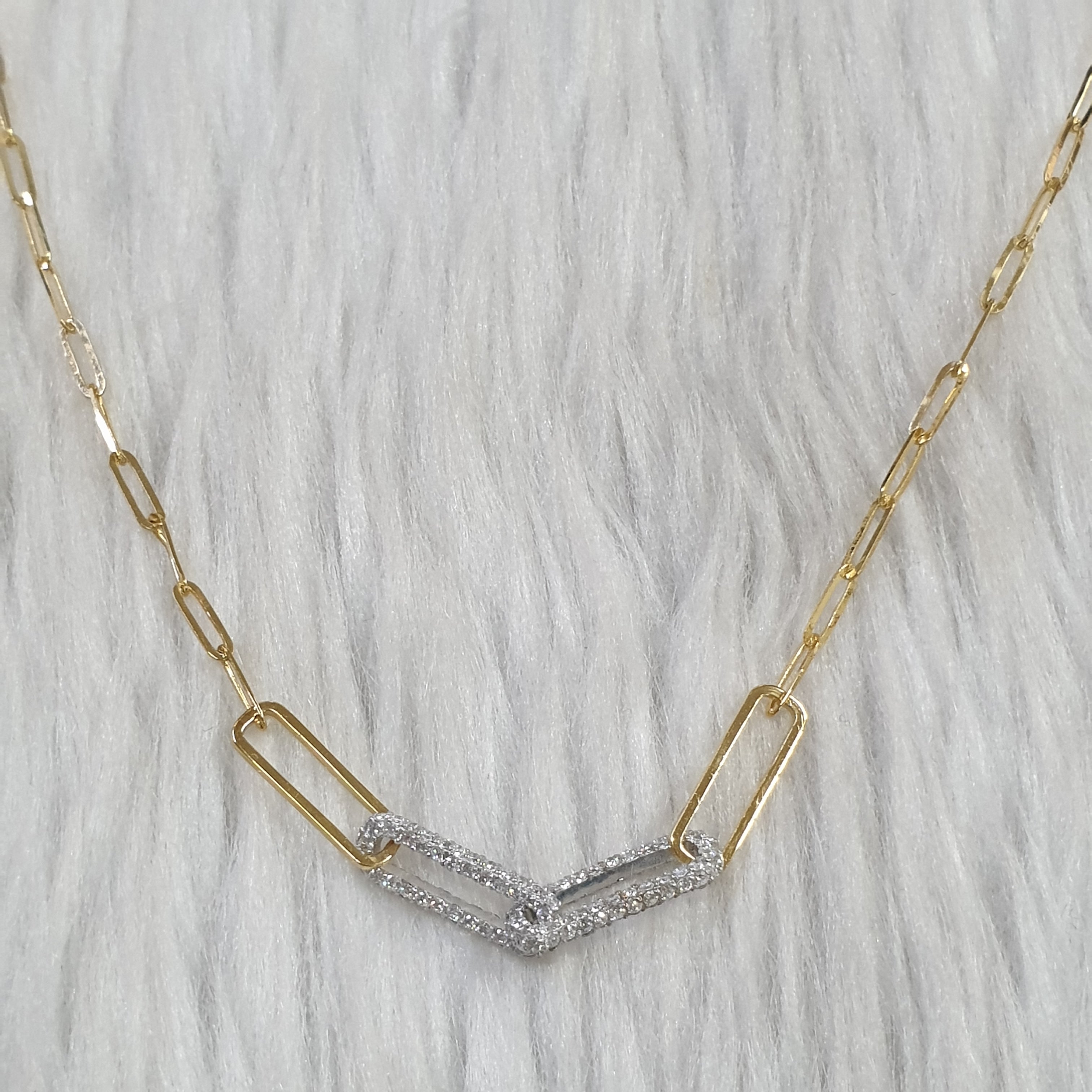 Paperclip Necklace  – 18K Yellow/White Gold with Diamonds