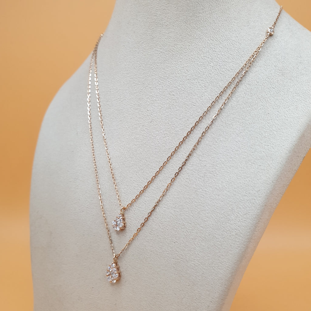 Pear Shape Two Liner Necklace - 18K Rose Gold