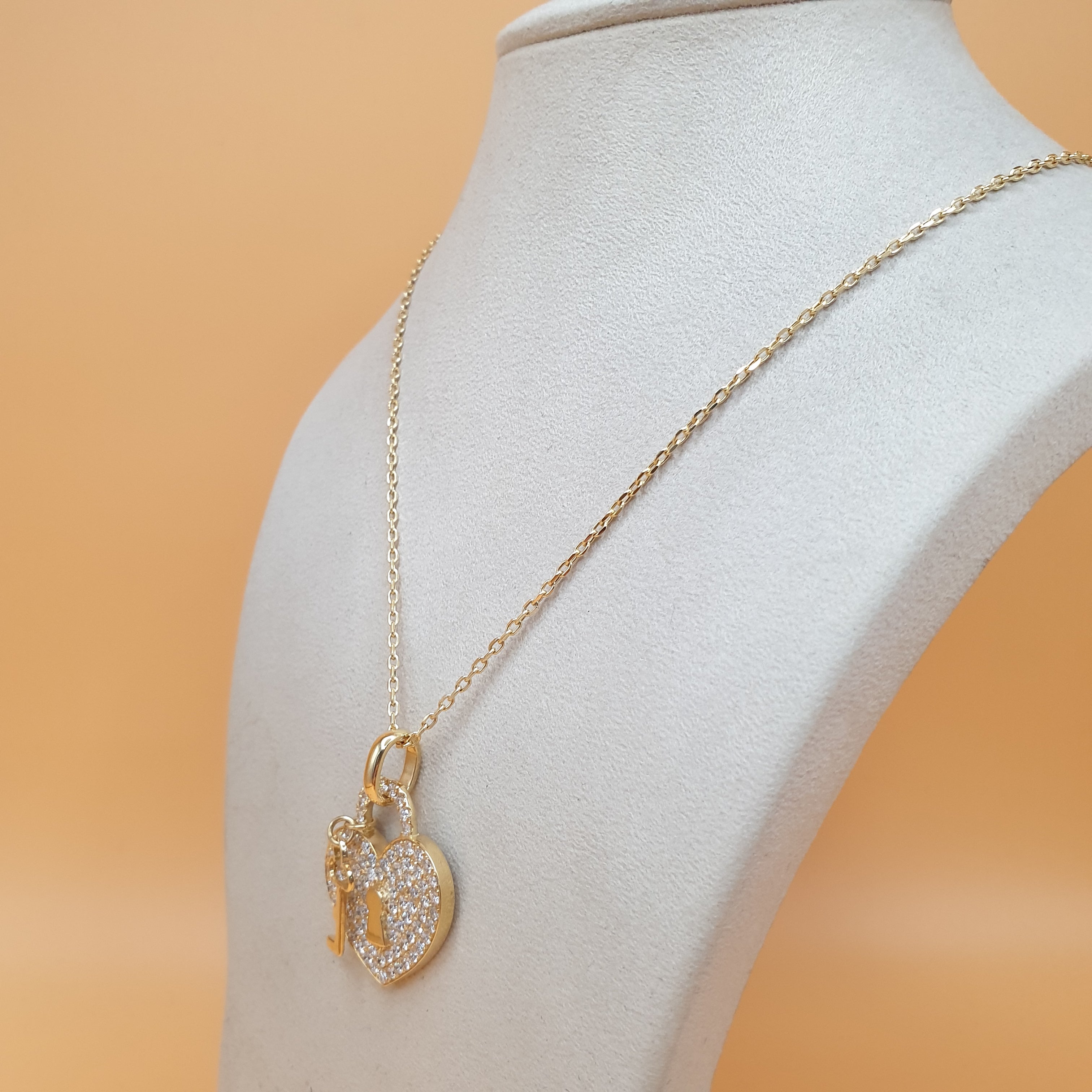 HEART & KEY PENDANT - 14K Yellow Gold