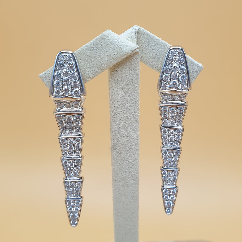 Dangling Serpentine Diamond Earrings – 18K White Gold