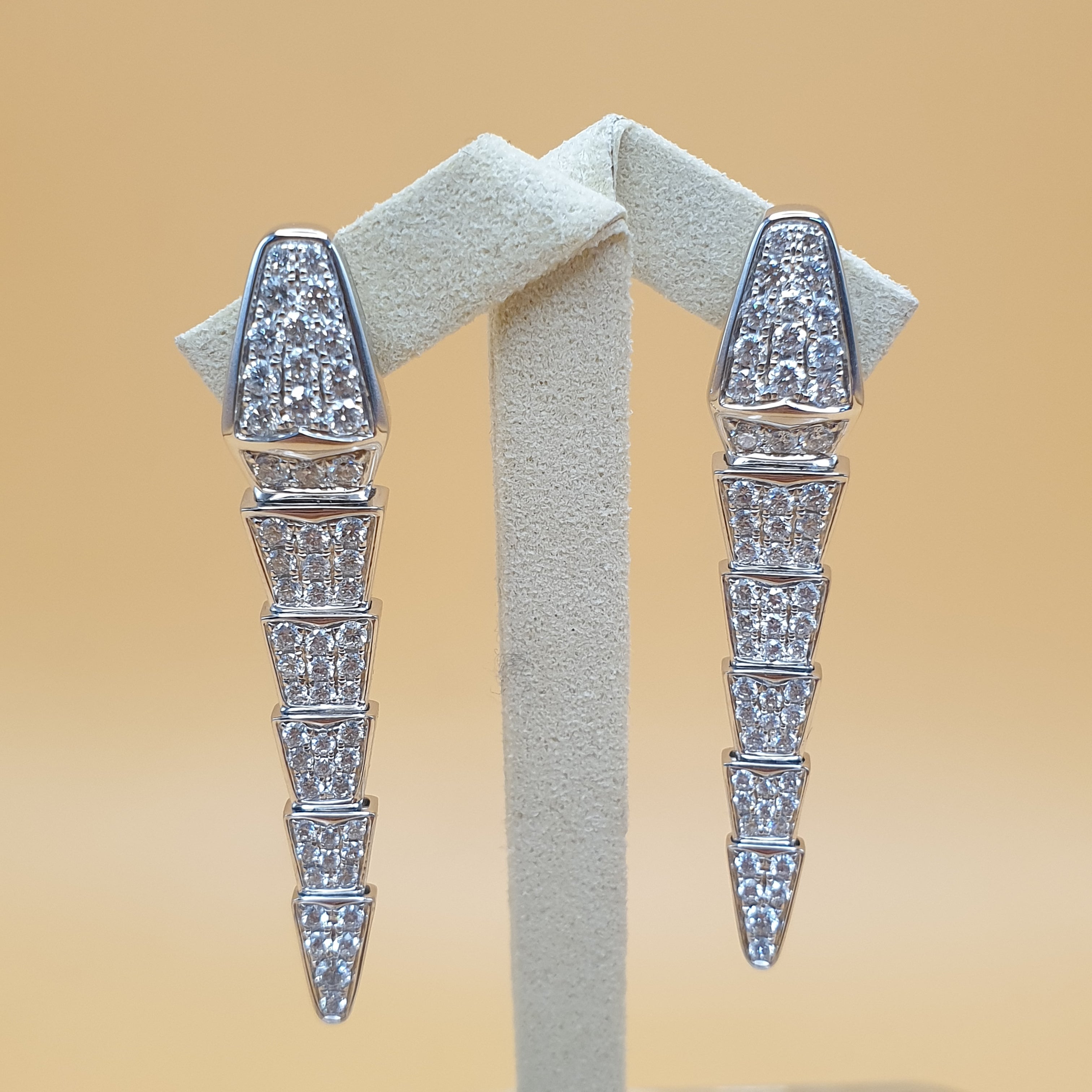 Dangling Serpentine Diamond Earrings – 18K White Gold