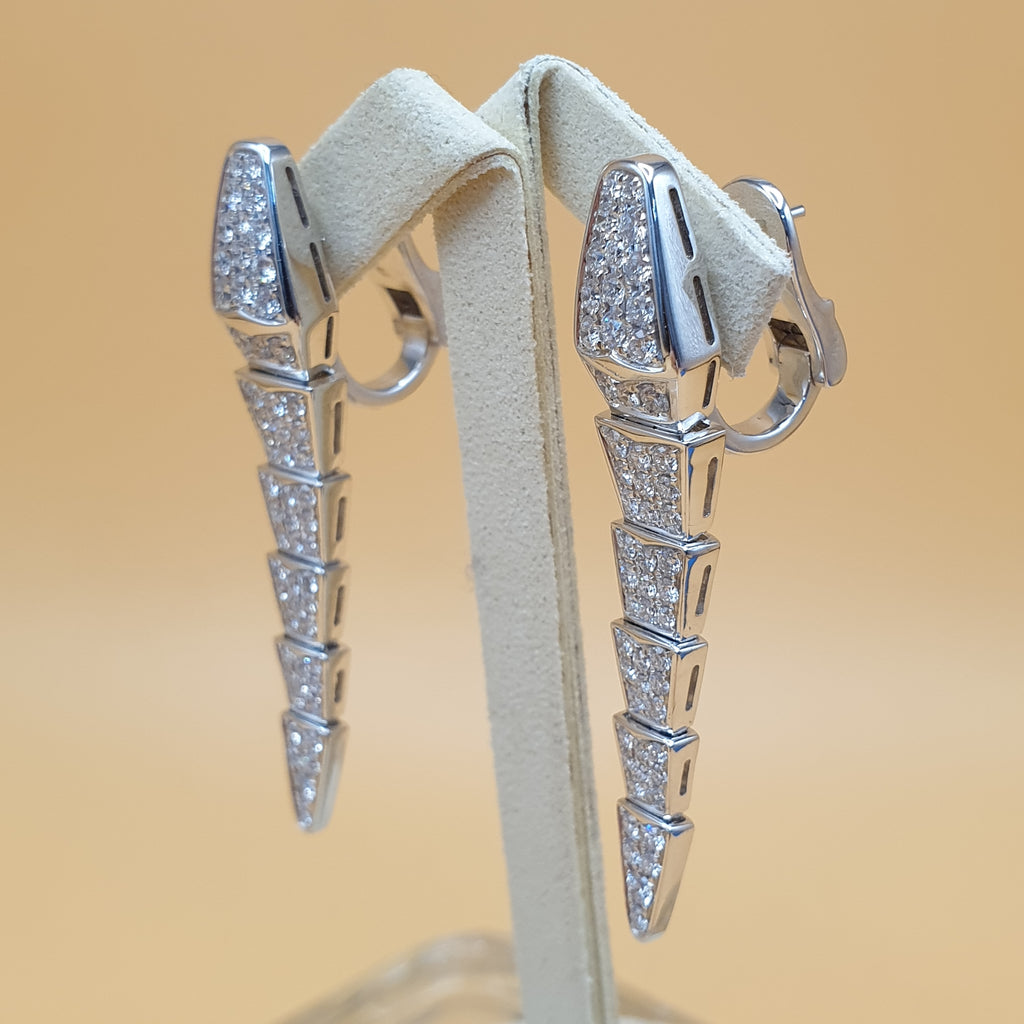 Dangling Serpentine Diamond Earrings – 18K White Gold