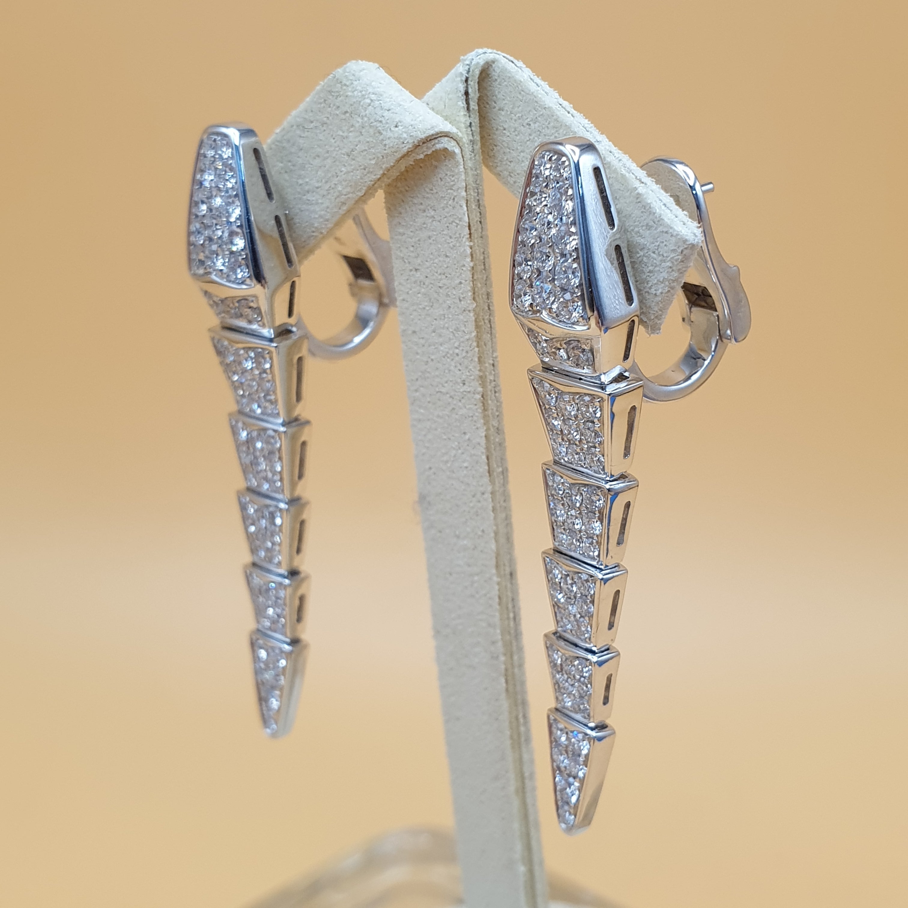 Dangling Serpentine Diamond Earrings – 18K White Gold