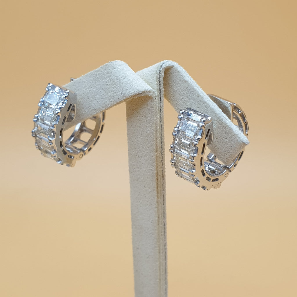 Emerald Creole Ring and Earring Set - 14K White Gold