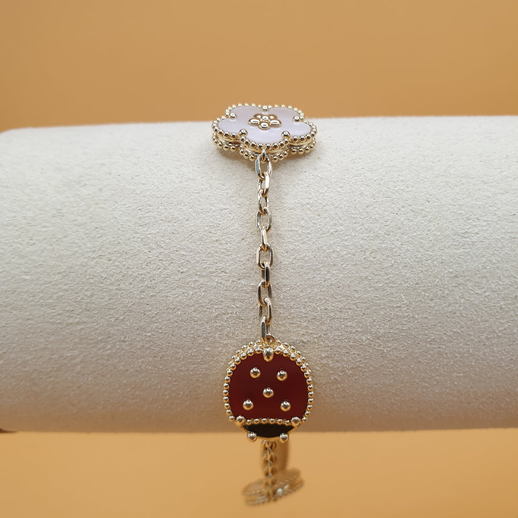 Ladybug and Flower bracelet - 18K Yellow Gold