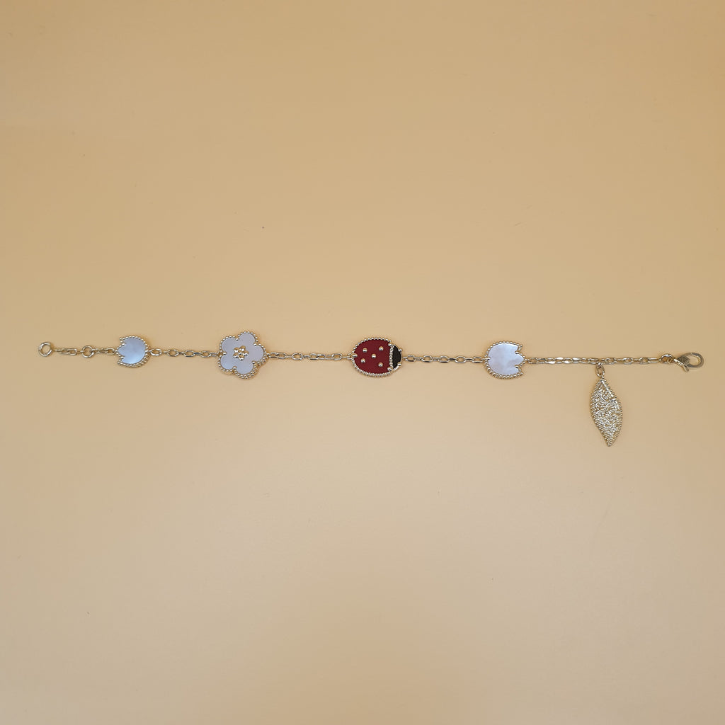 Ladybug and Flower bracelet - 18K Yellow Gold