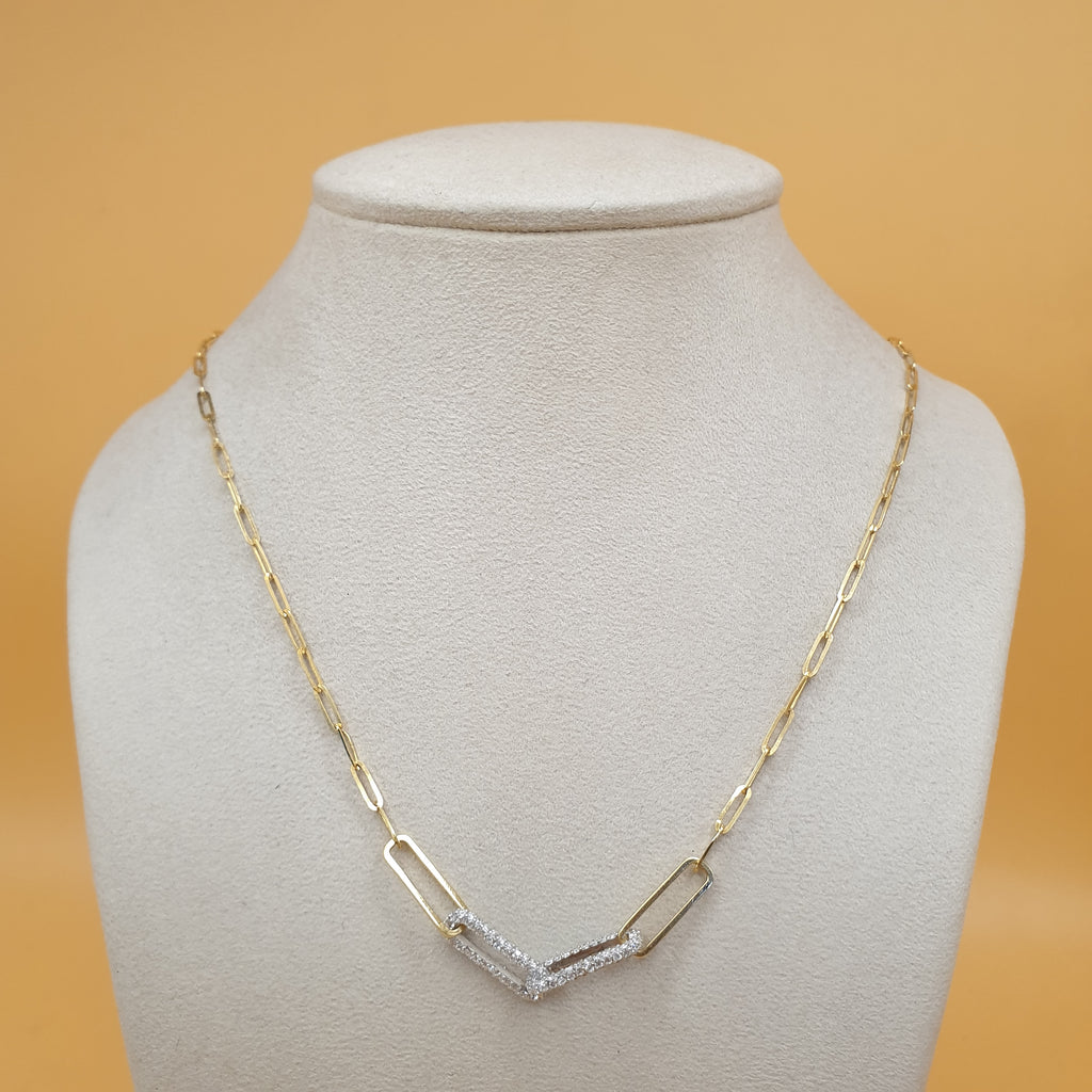 Paperclip Necklace  – 18K Yellow/White Gold with Diamonds