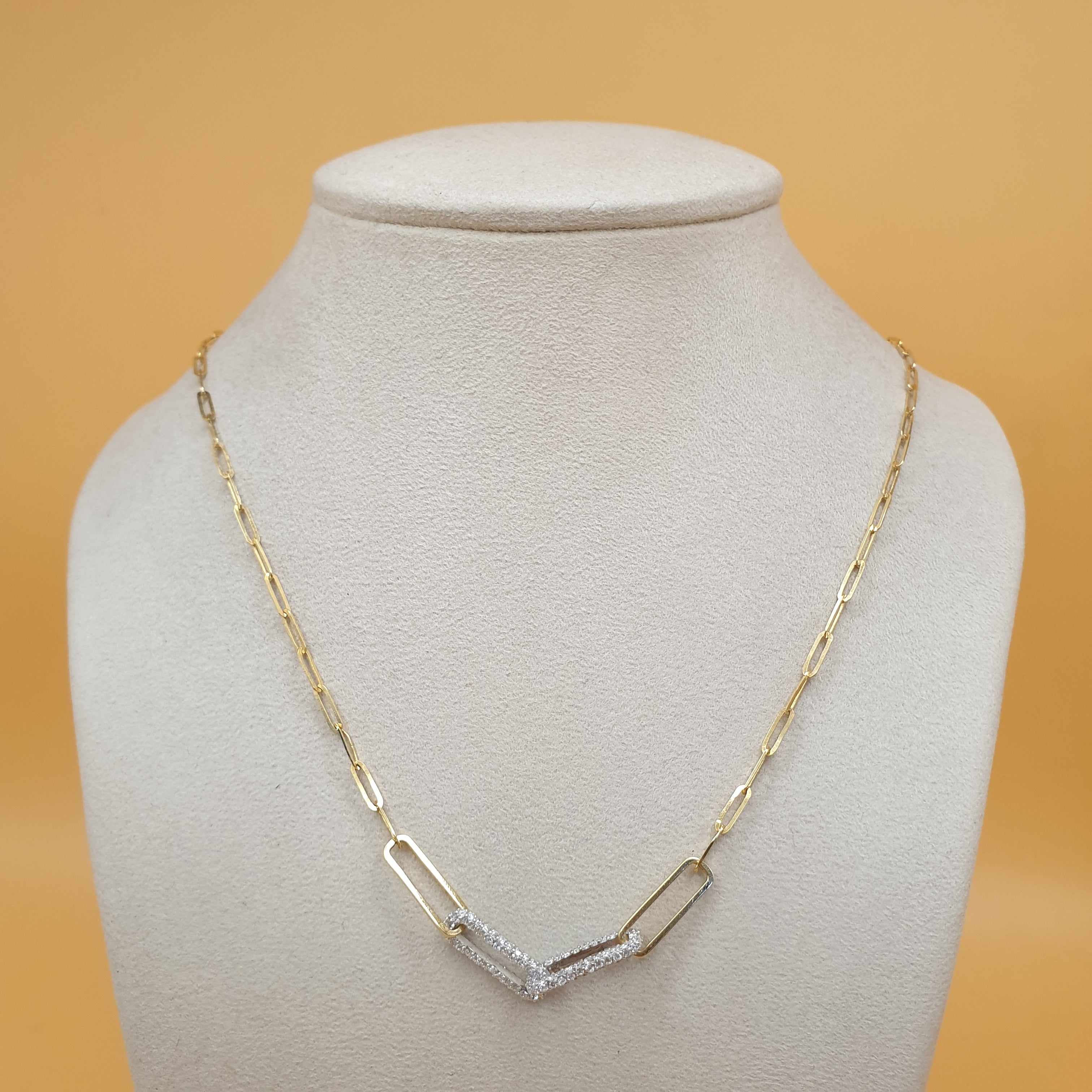 Paperclip Necklace  – 18K Yellow/White Gold with Diamonds