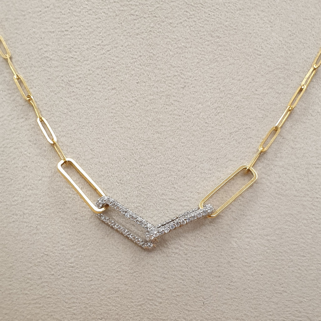 Paperclip Necklace  – 18K Yellow/White Gold with Diamonds