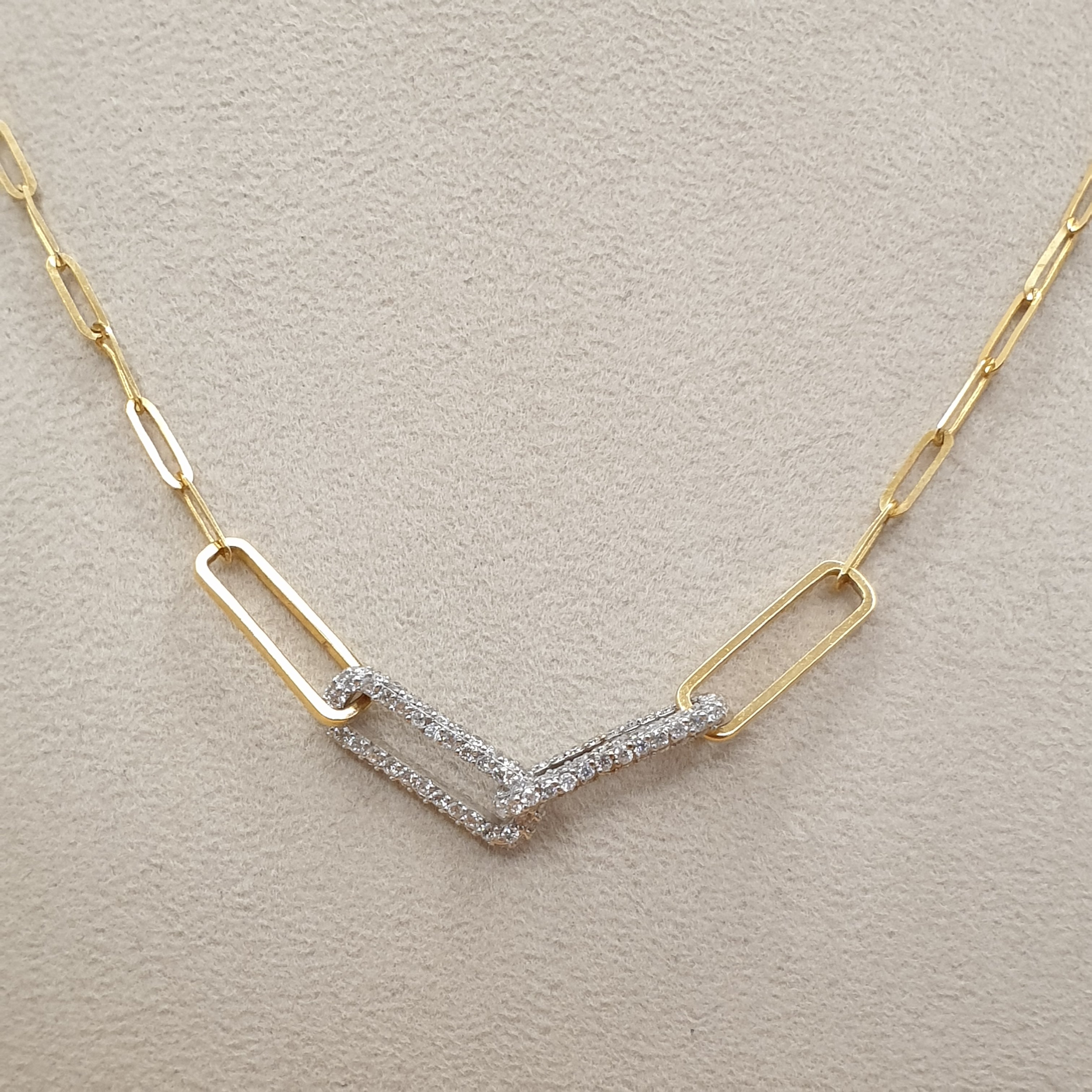 Paperclip Necklace  – 18K Yellow/White Gold with Diamonds