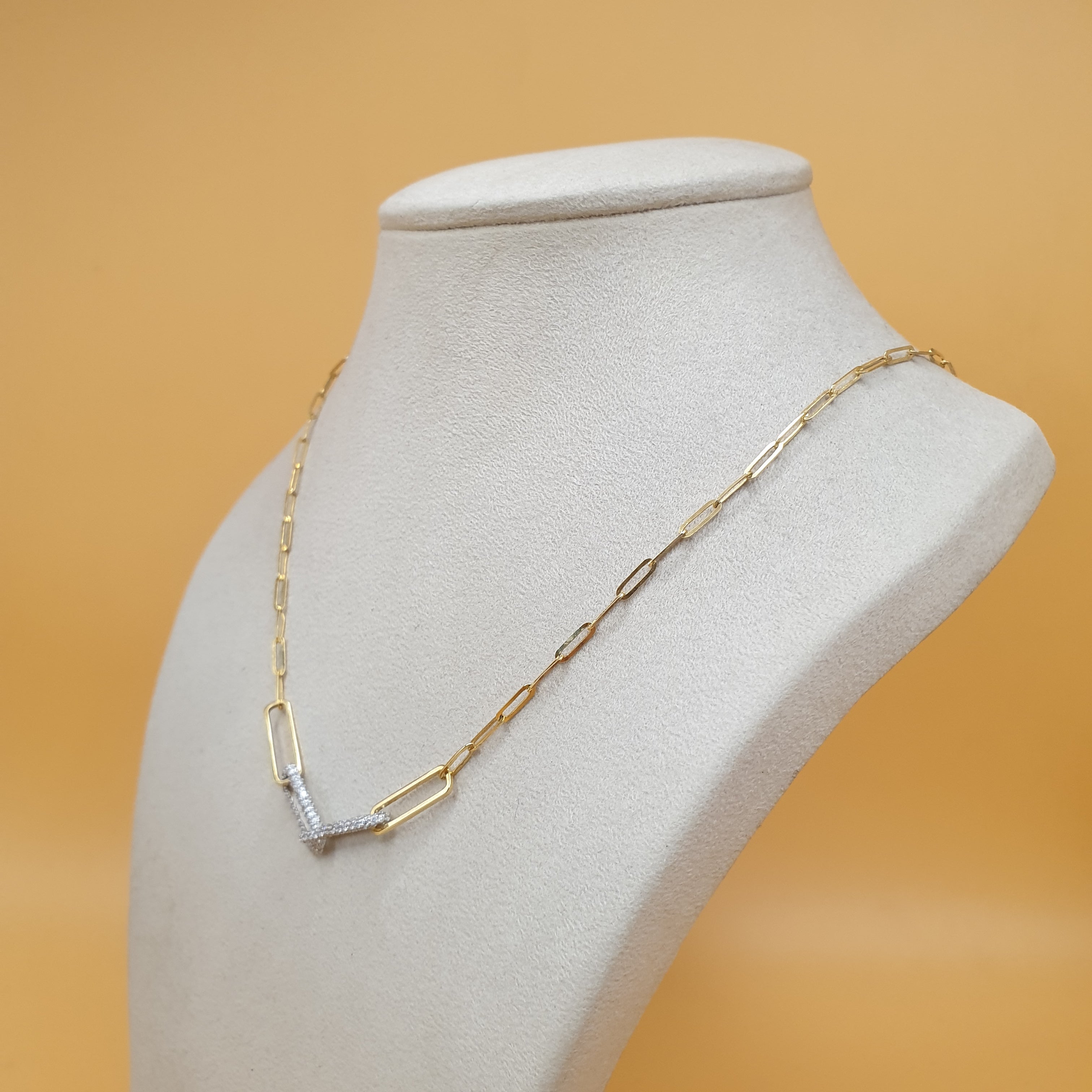 Paperclip Necklace  – 18K Yellow/White Gold with Diamonds