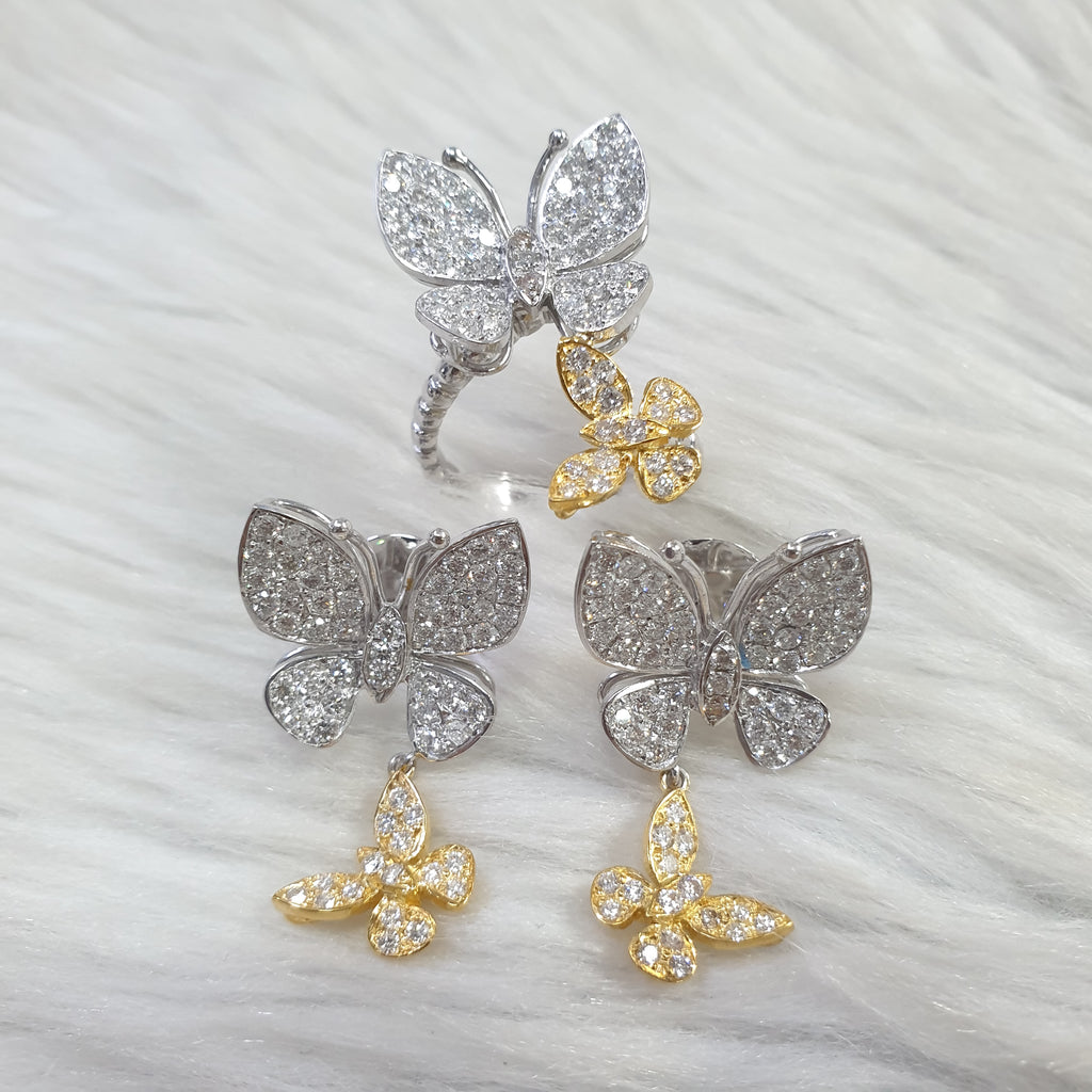 Butterfly Ring and Earring Set – 14K Yellow & White Gold