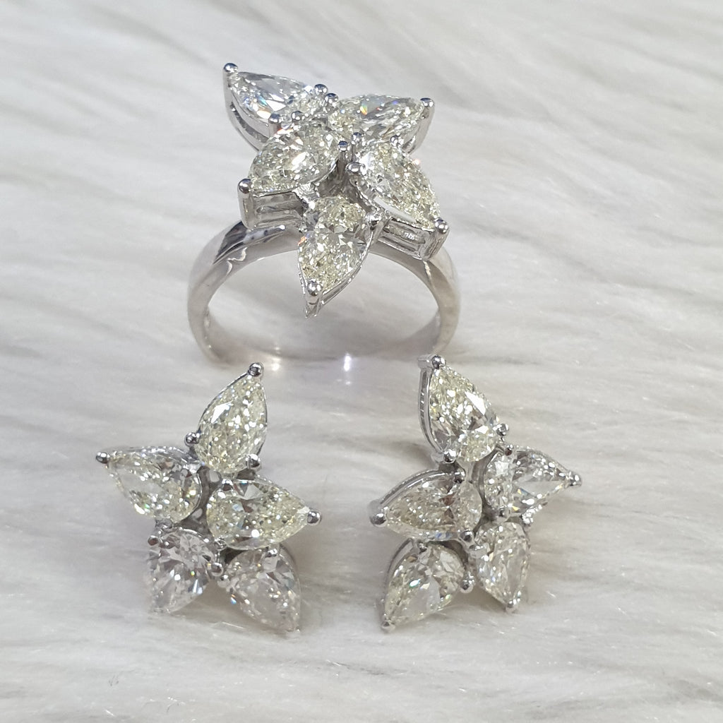 Pear-Shaped Diamond Ring and Earring Set – 14K White Gold