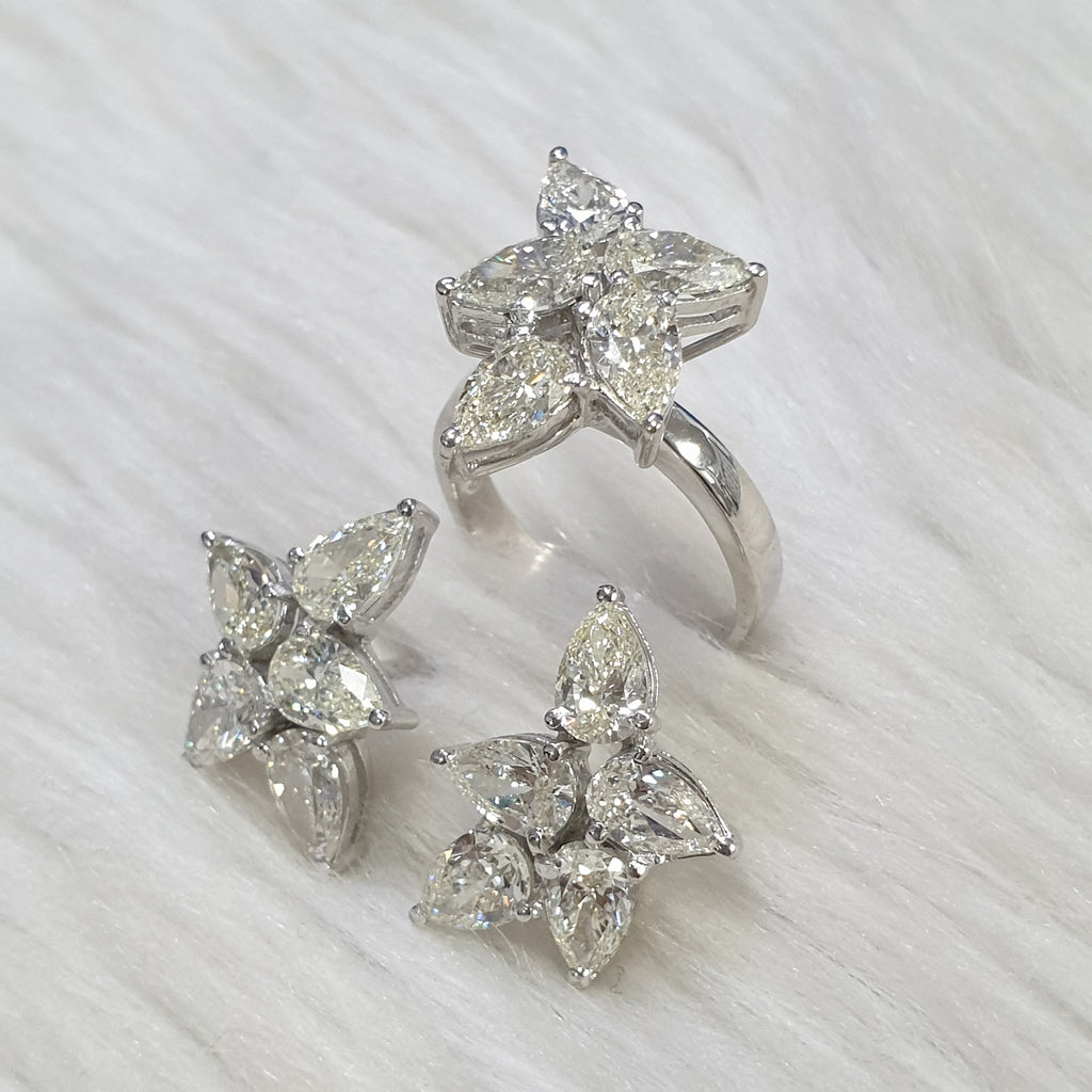 Pear-Shaped Diamond Ring and Earring Set – 14K White Gold
