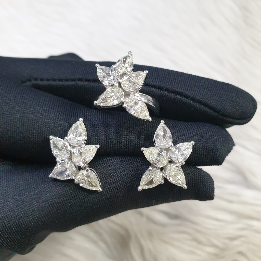Pear-Shaped Diamond Ring and Earring Set – 14K White Gold