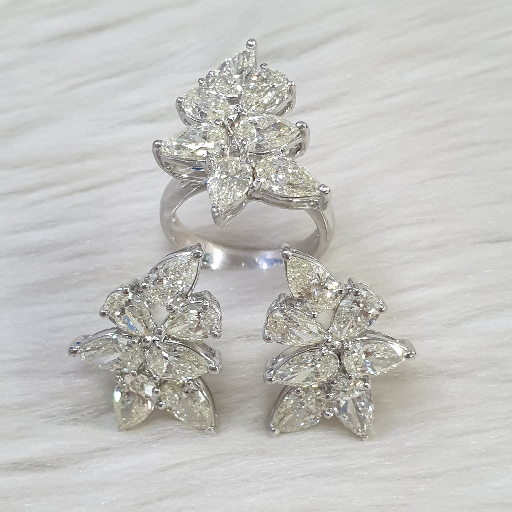 Pear-Shaped Diamond Ring and Earring Set – 14K White Gold (SOLD - INQUIRE FOR MADE TO ORDER)