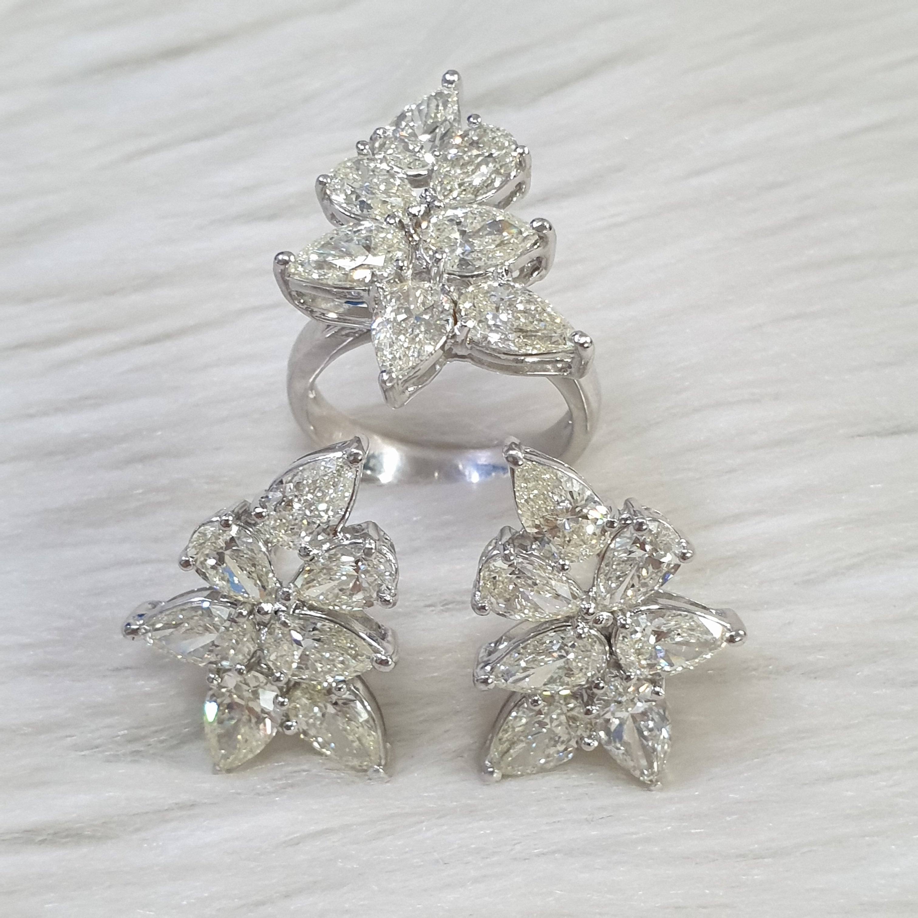 Pear-Shaped Diamond Ring and Earring Set – 14K White Gold (SOLD - INQUIRE FOR MADE TO ORDER)