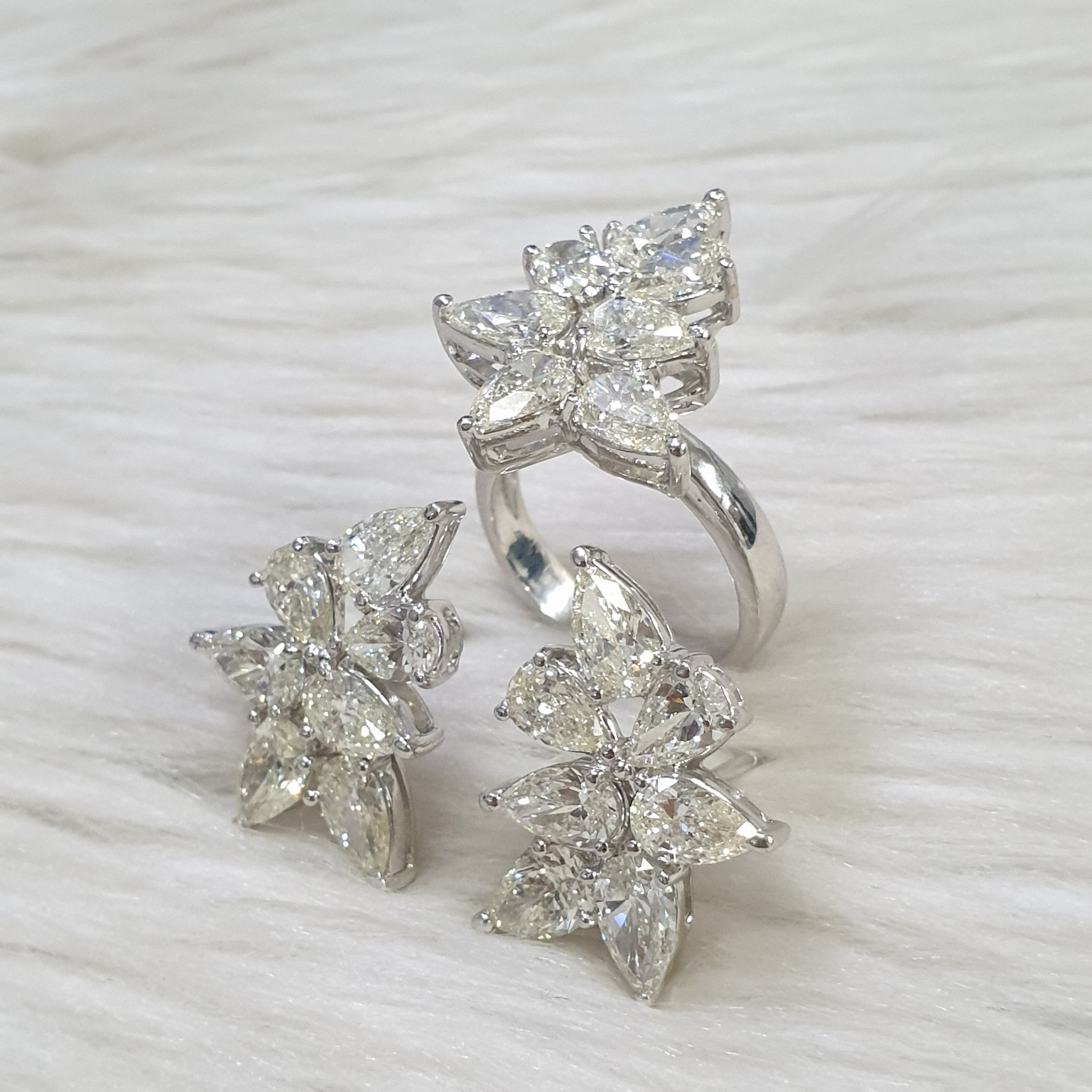 Pear-Shaped Diamond Ring and Earring Set – 14K White Gold (SOLD - INQUIRE FOR MADE TO ORDER)