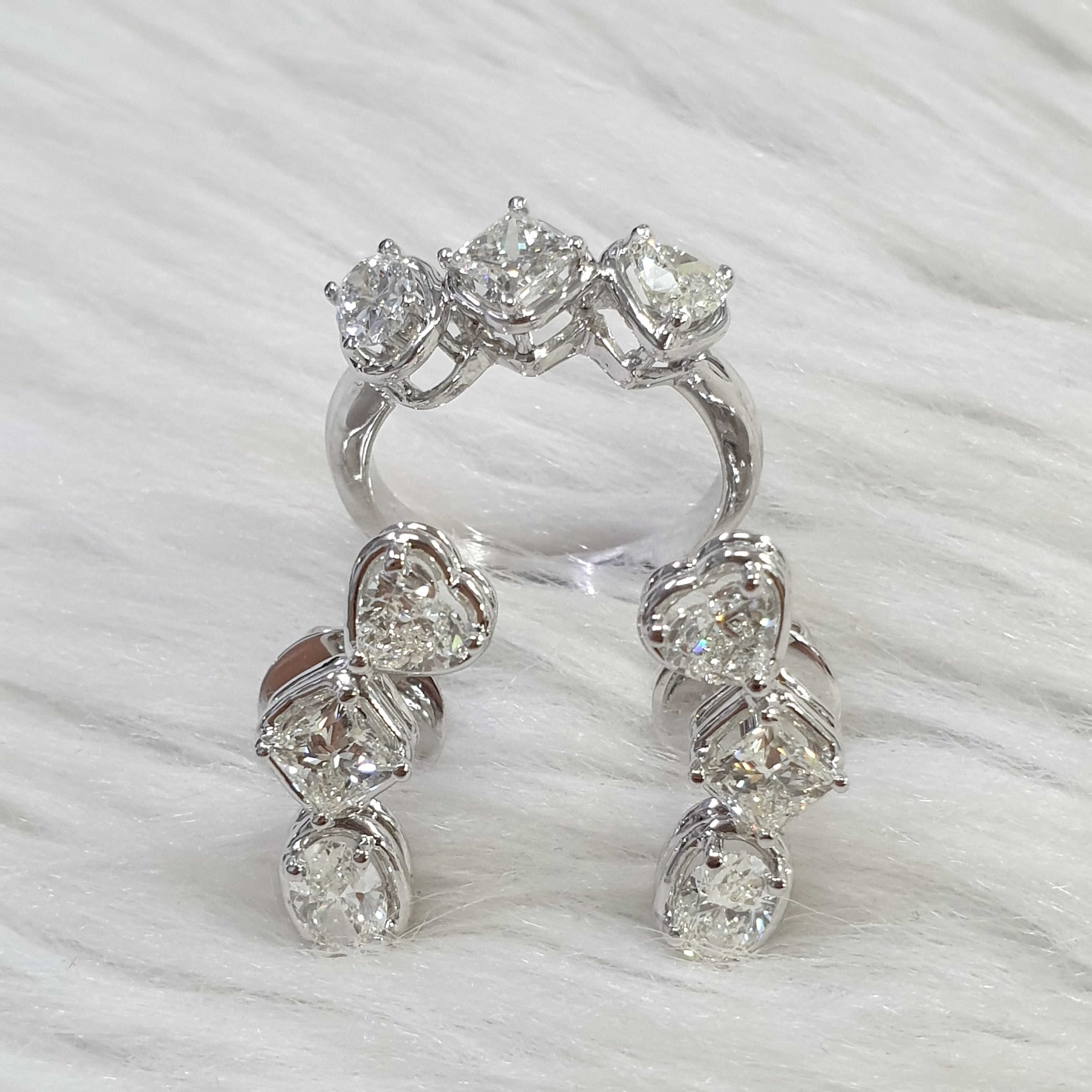 Fancy Cut Diamond Ring and Earring Set – 14K White Gold