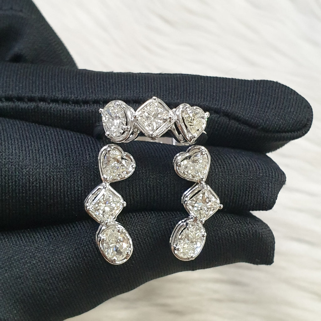 Fancy Cut Diamond Ring and Earring Set – 14K White Gold