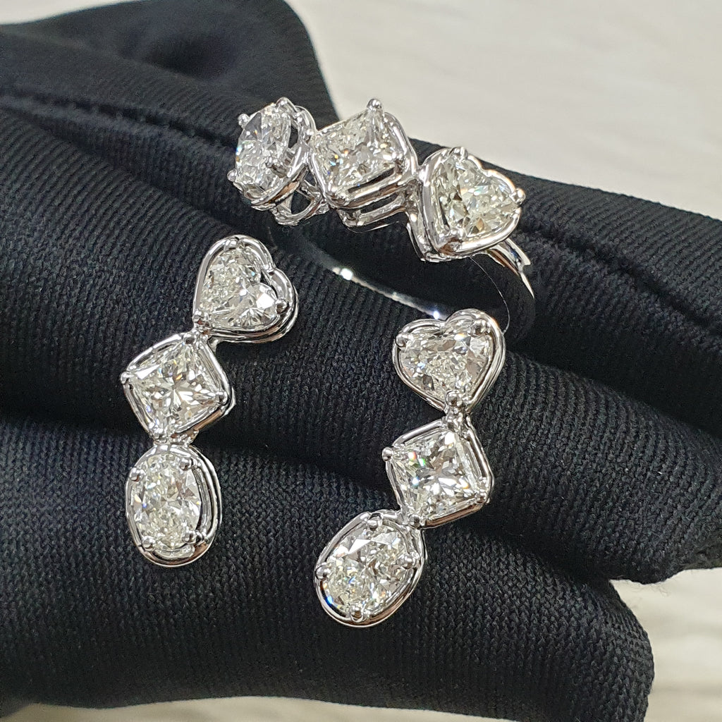 Fancy Cut Diamond Ring and Earring Set – 14K White Gold