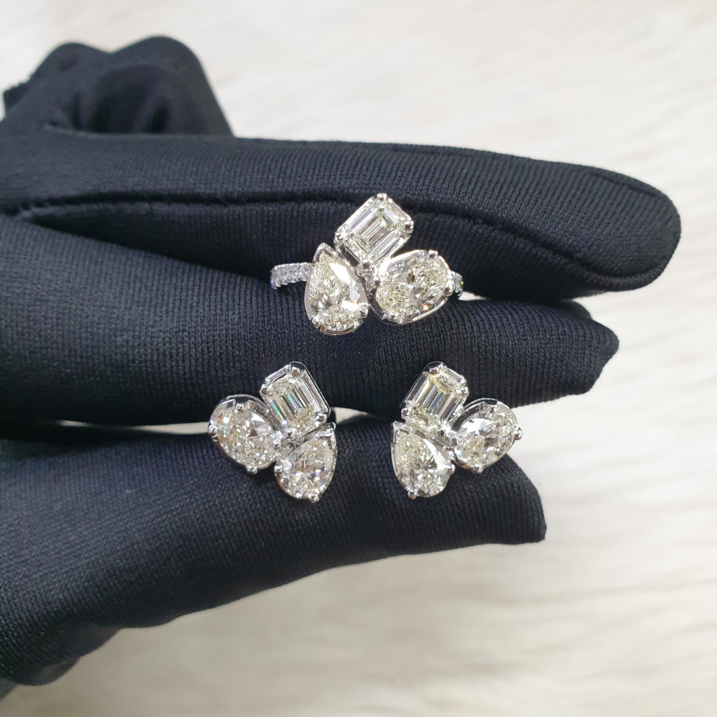 Fancy Cut Diamond Ring and Earring Set – 14K White Gold (SOLD - INQUIRE FOR MADE TO ORDER)
