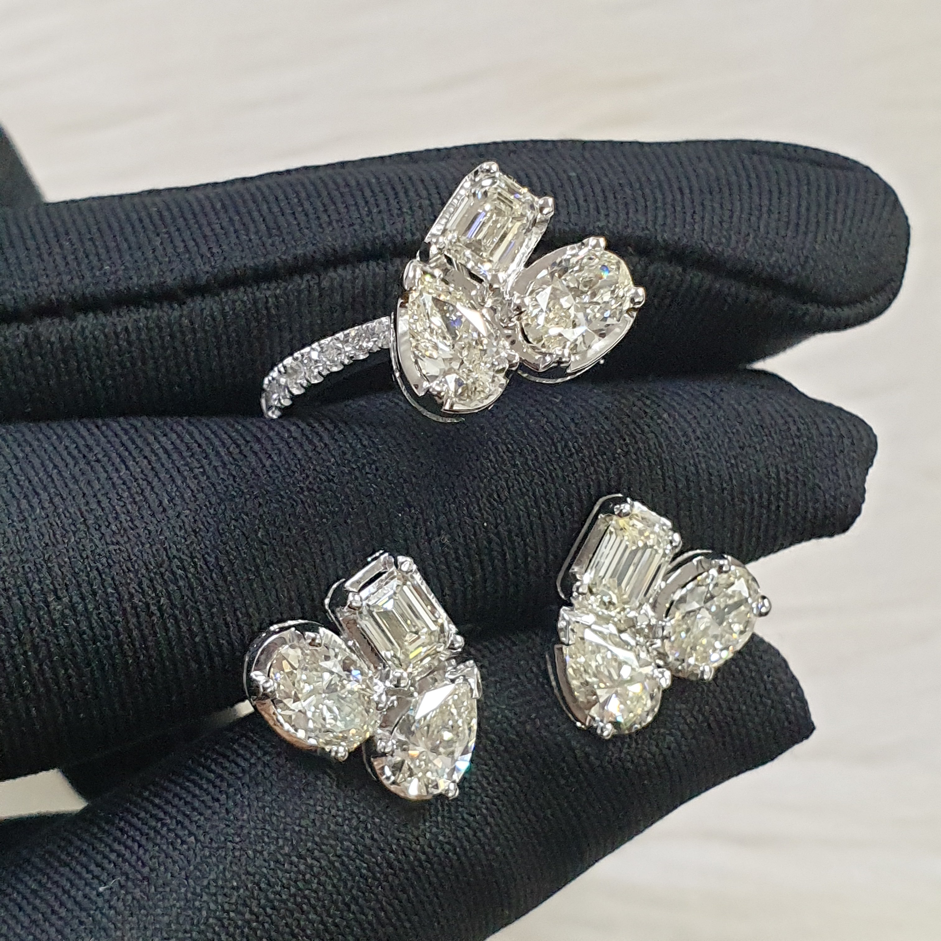 Fancy Cut Diamond Ring and Earring Set – 14K White Gold (SOLD - INQUIRE FOR MADE TO ORDER)