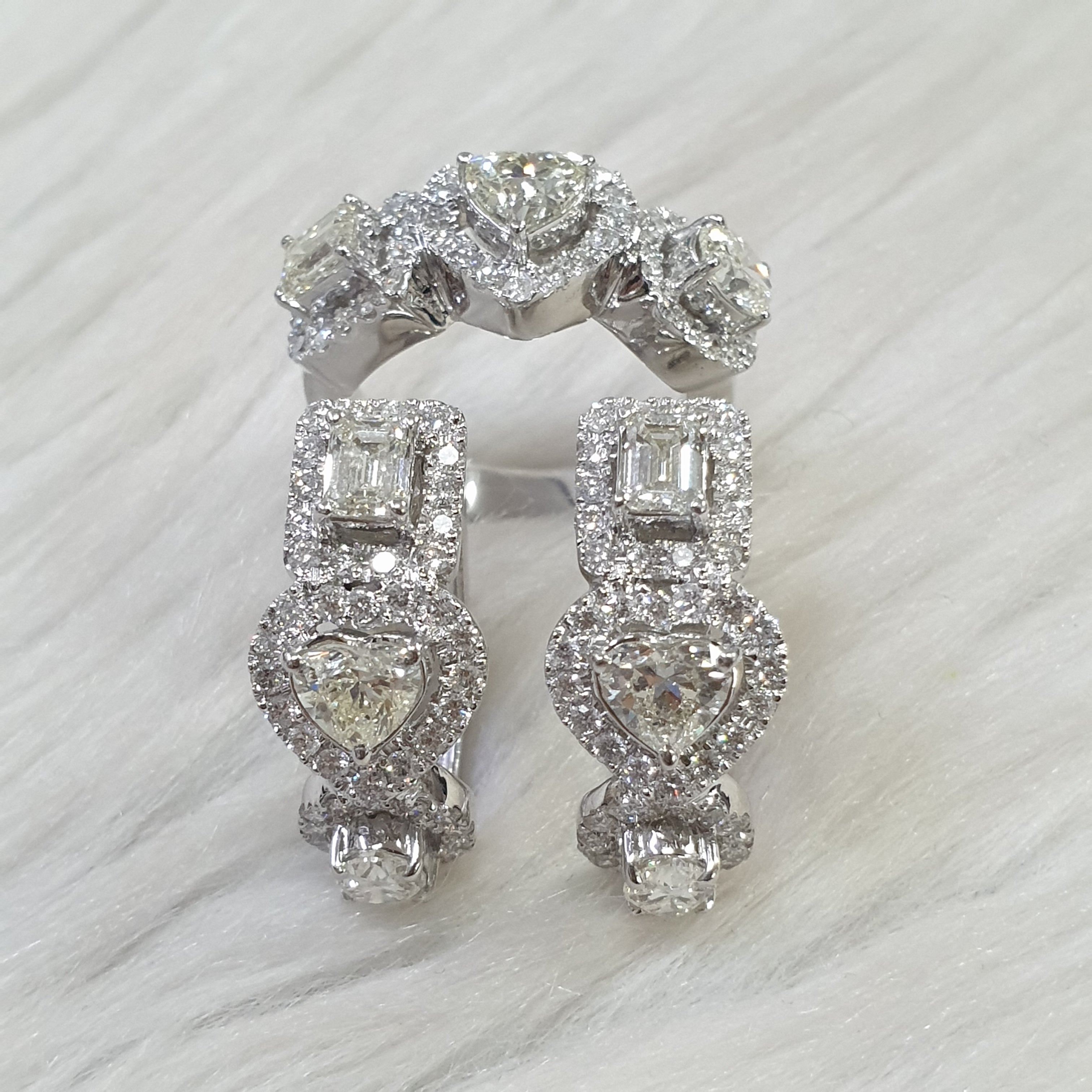 Fancy Cut Diamond Ring and Creole Earring Set – 14K White Gold (SOLD - INQUIRE FOR MADE TO ORDER)
