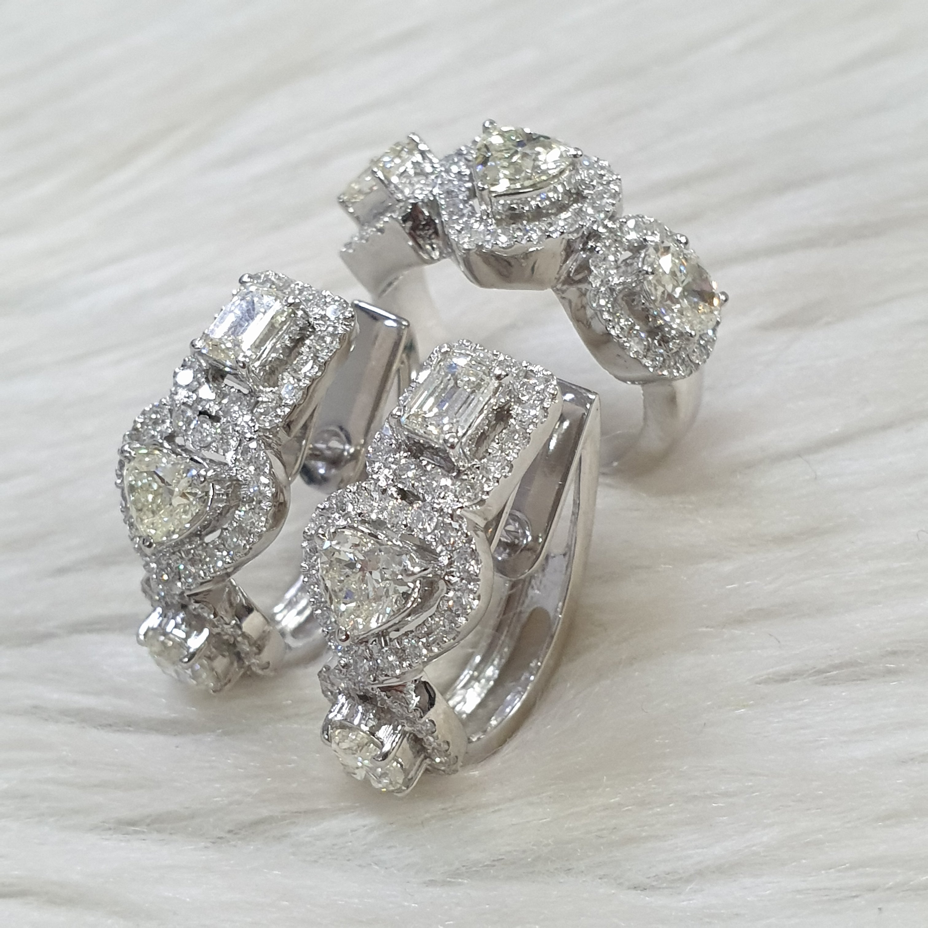 Fancy Cut Diamond Ring and Creole Earring Set – 14K White Gold (SOLD - INQUIRE FOR MADE TO ORDER)