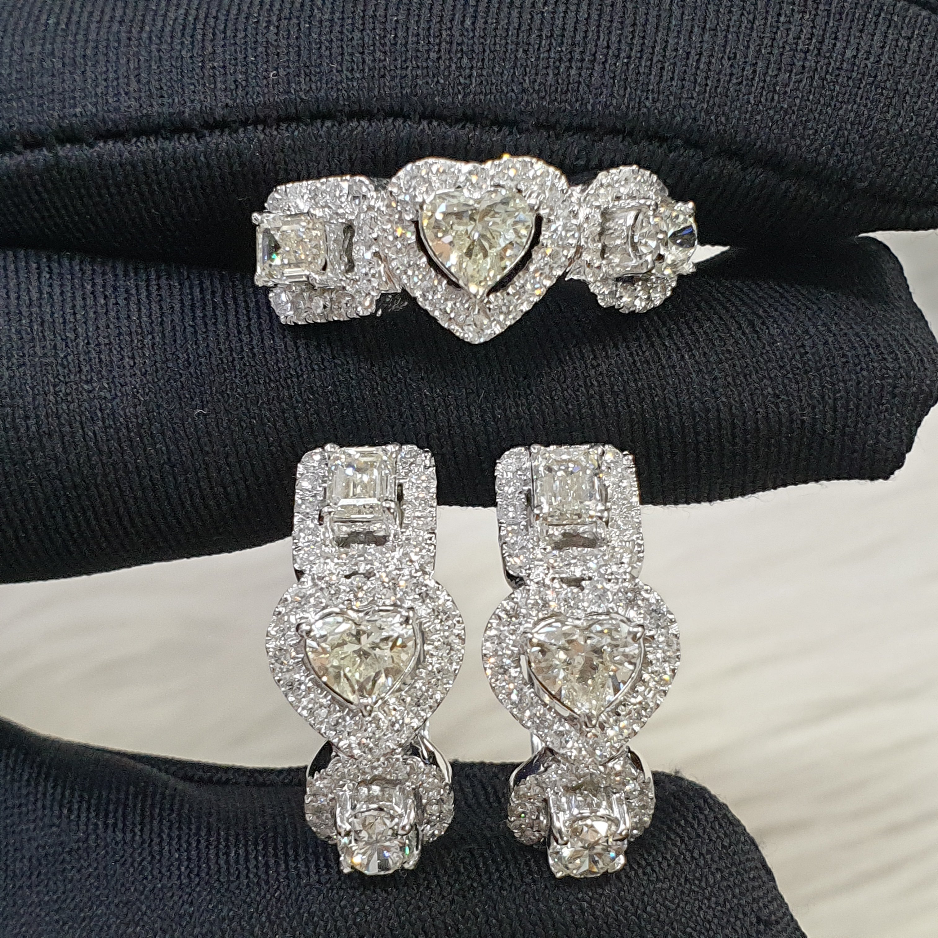 Fancy Cut Diamond Ring and Creole Earring Set – 14K White Gold (SOLD - INQUIRE FOR MADE TO ORDER)