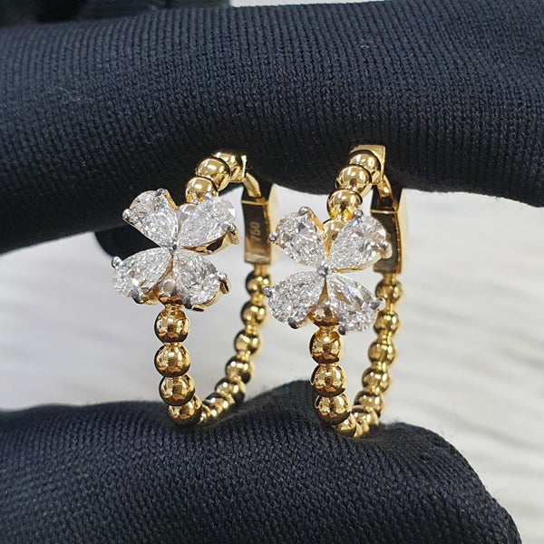 Floral Pear Shape Diamond Earring - 18K Yellow Gold