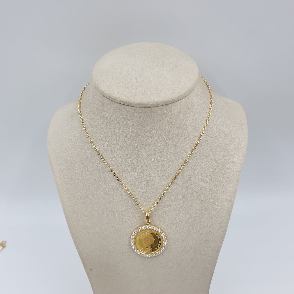 Coin Pendant with Chain- 18K Yellow Gold