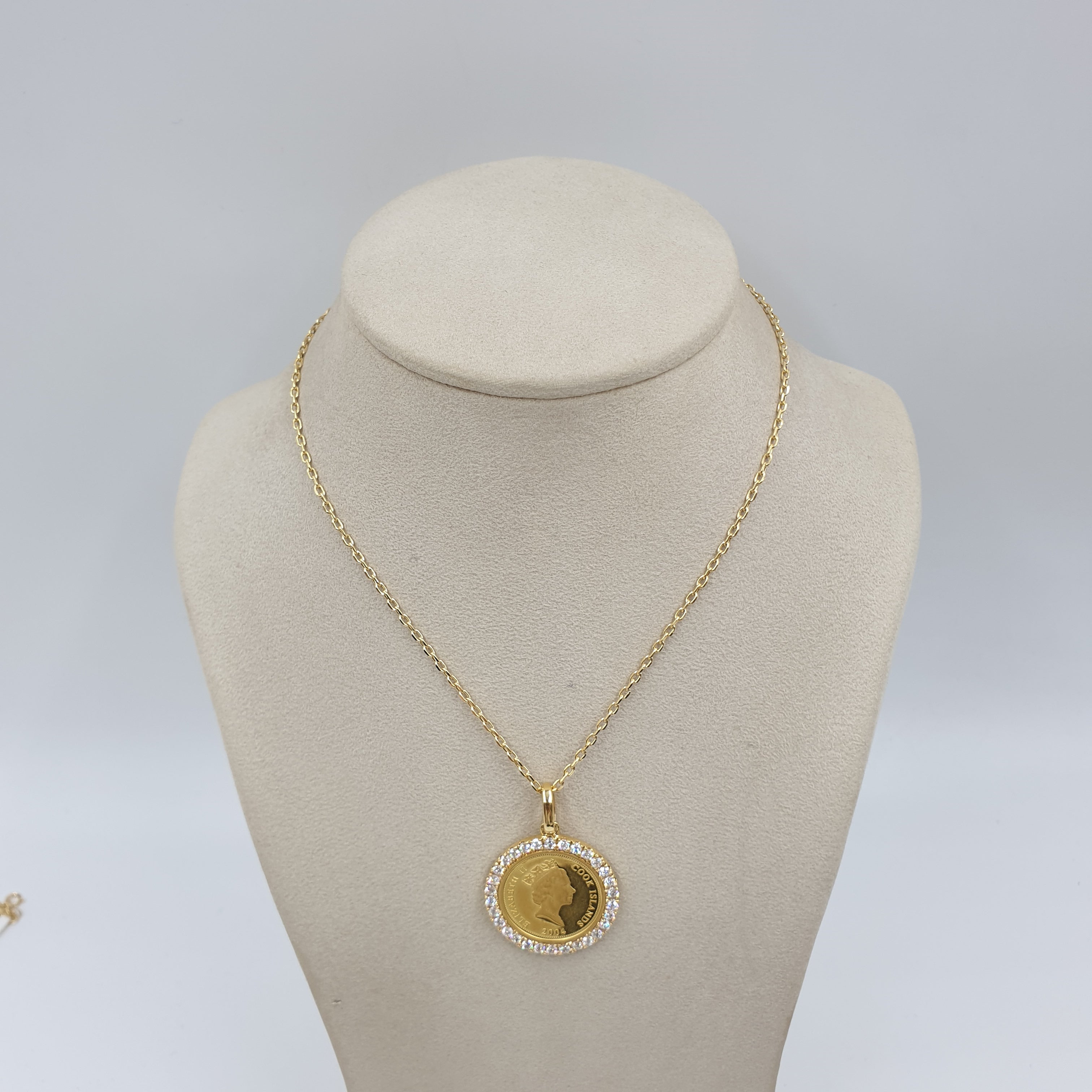 Coin Pendant with Chain- 18K Yellow Gold
