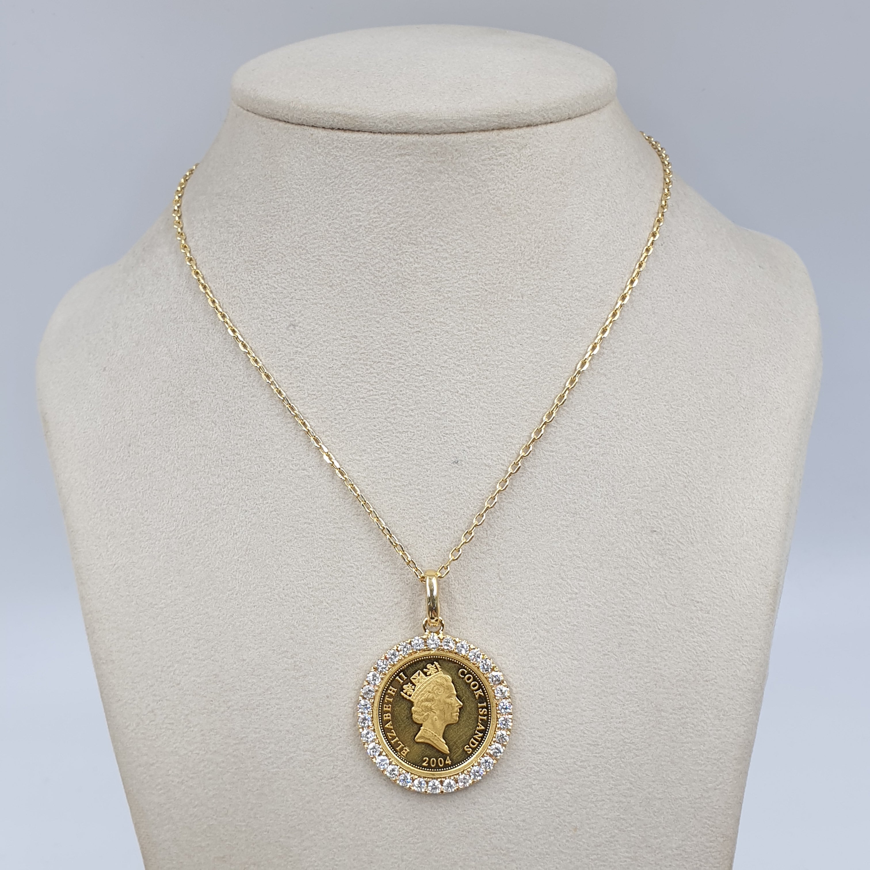 Coin Pendant with Chain- 18K Yellow Gold