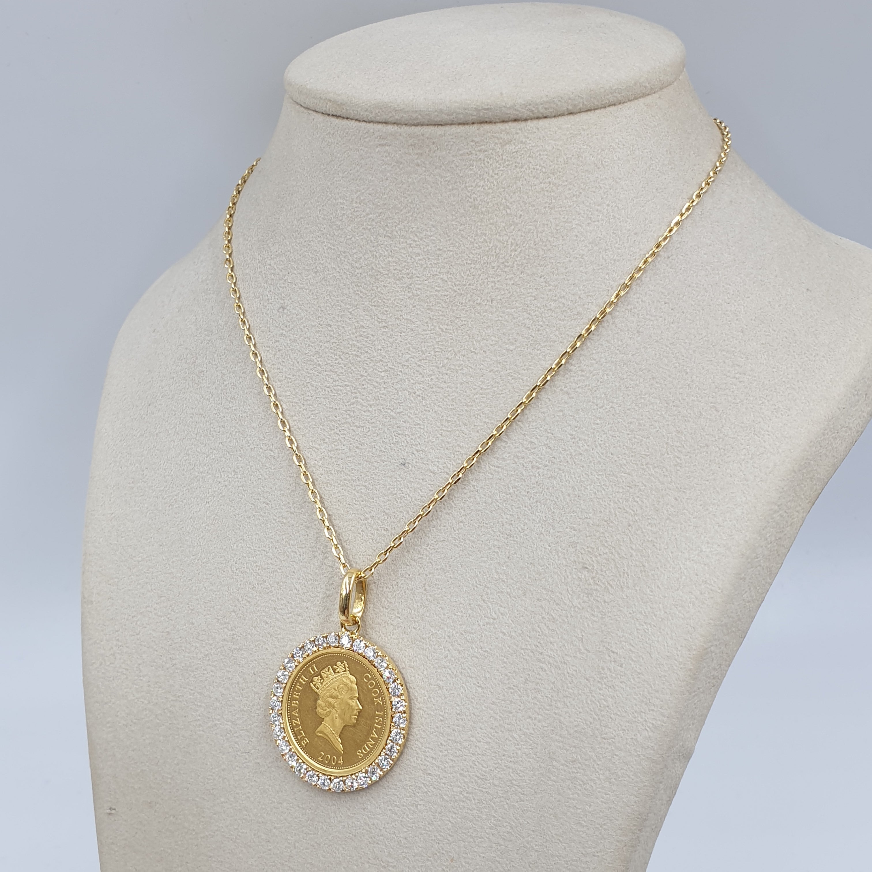 Coin Pendant with Chain- 18K Yellow Gold
