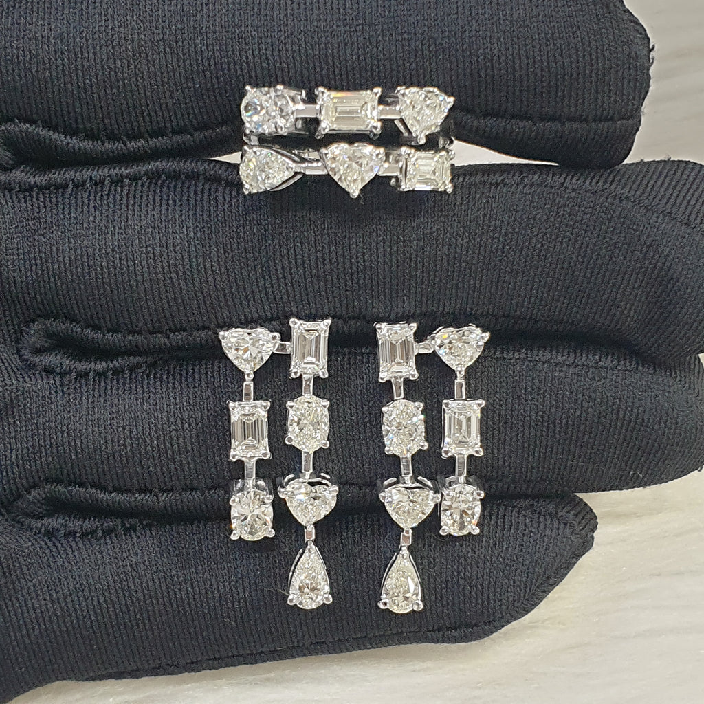 Two Liner Fancy Cut Terno - 14K White Gold
