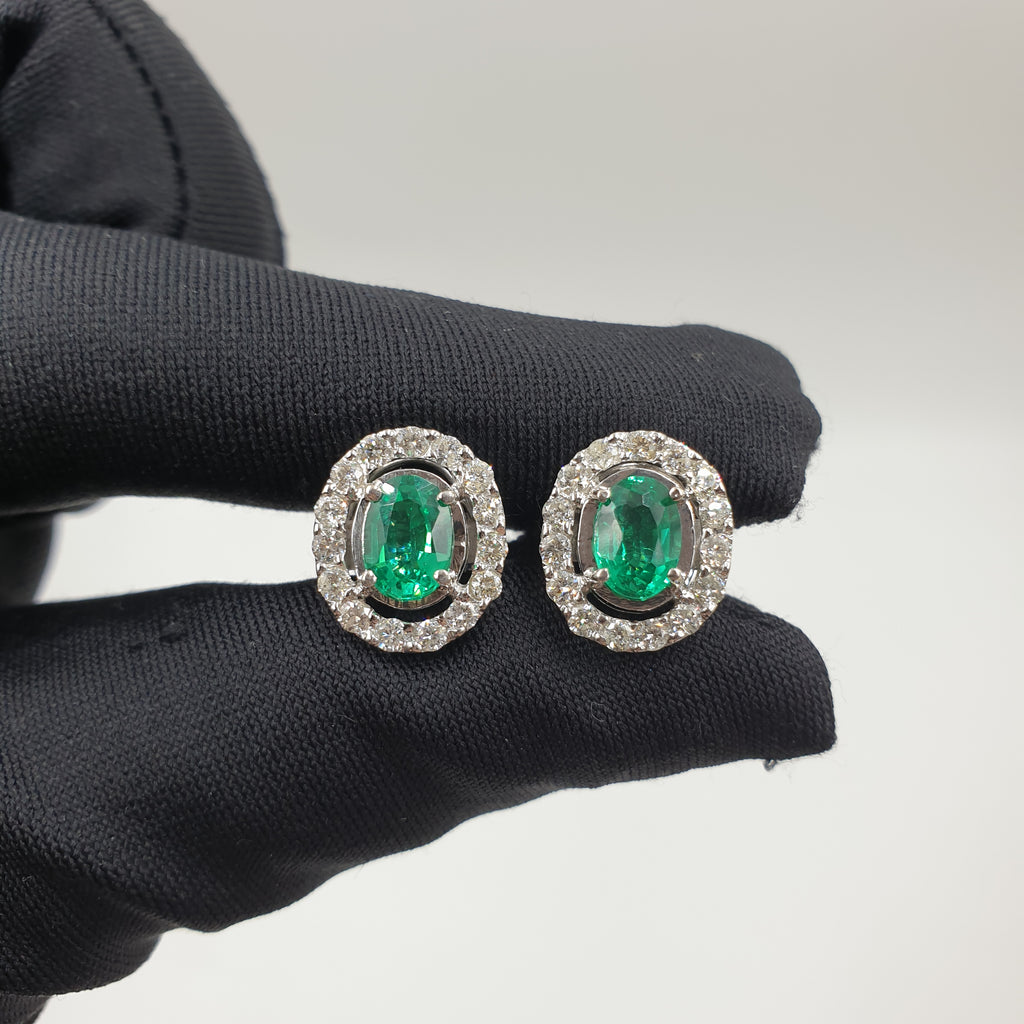Green Emerald Pair Earring -14K White Gold