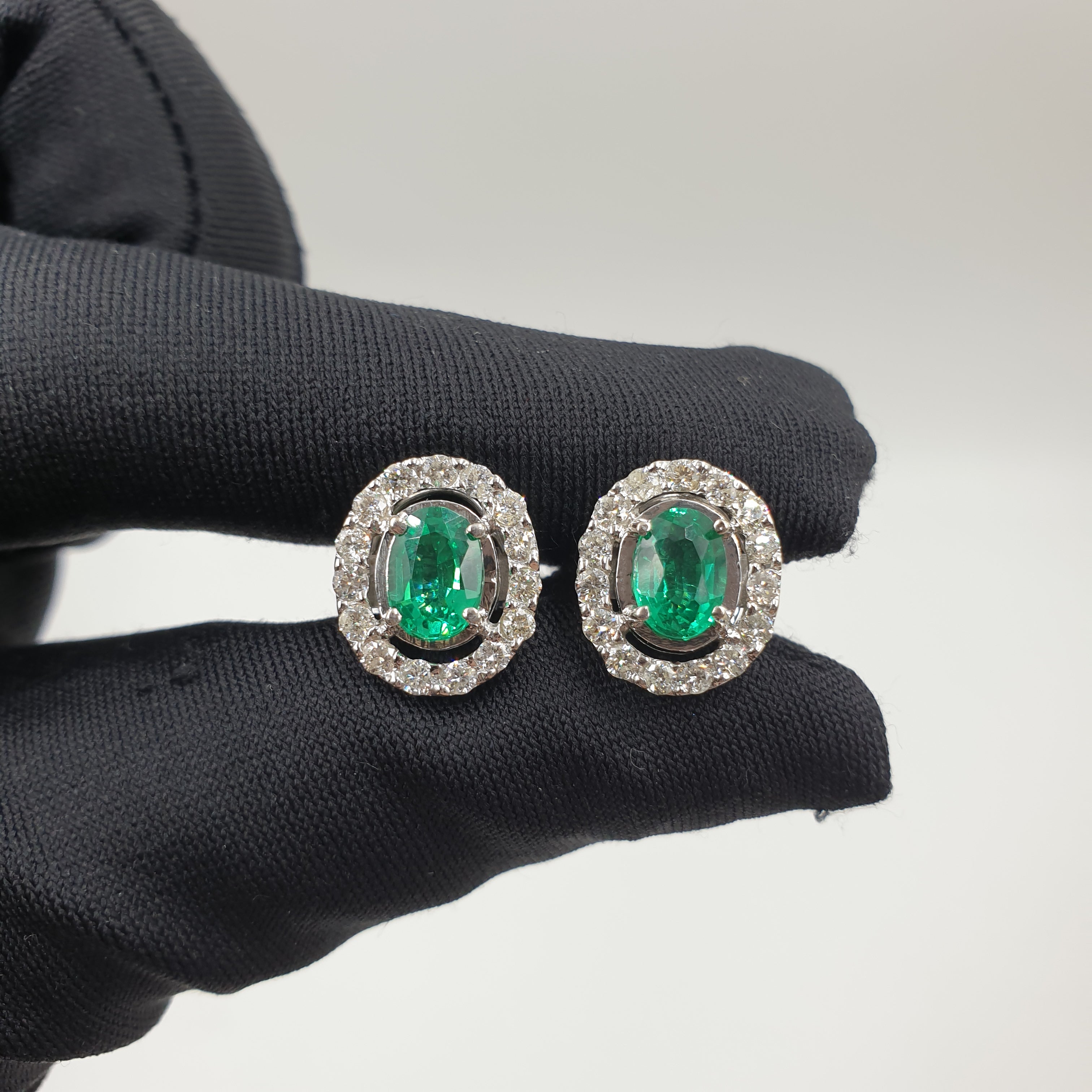 Green Emerald Pair Earring -14K White Gold