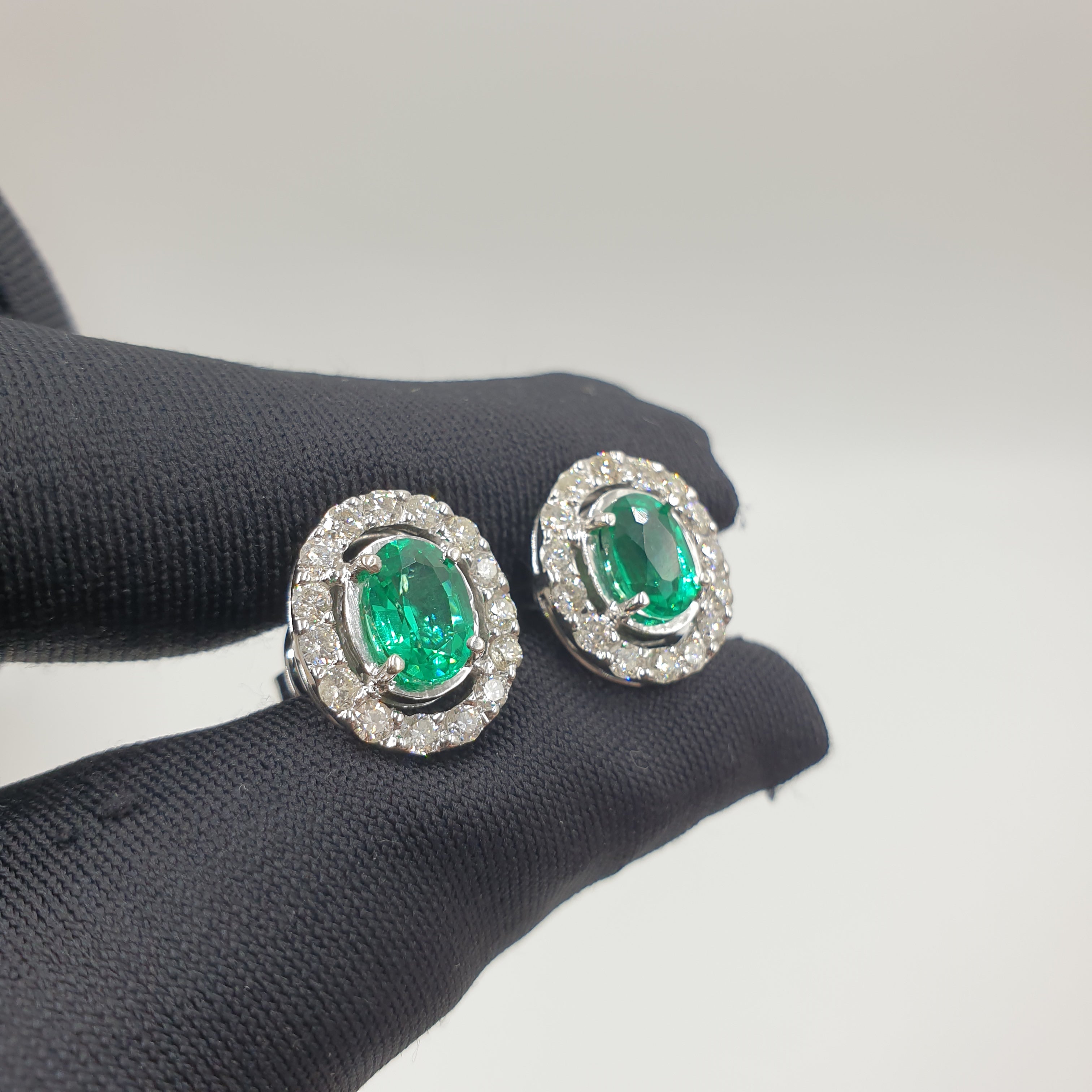 Green Emerald Pair Earring -14K White Gold