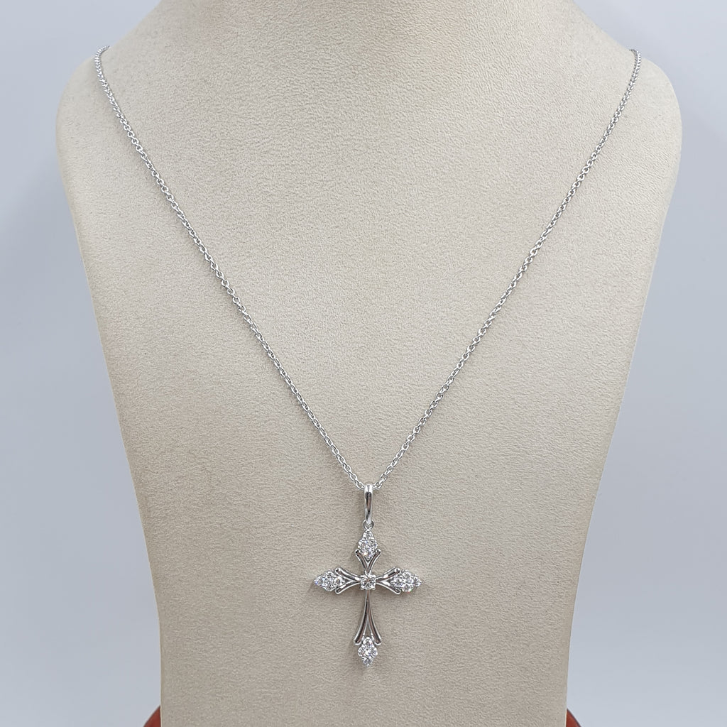 Cross Pendant with Chain - 18K White Gold
