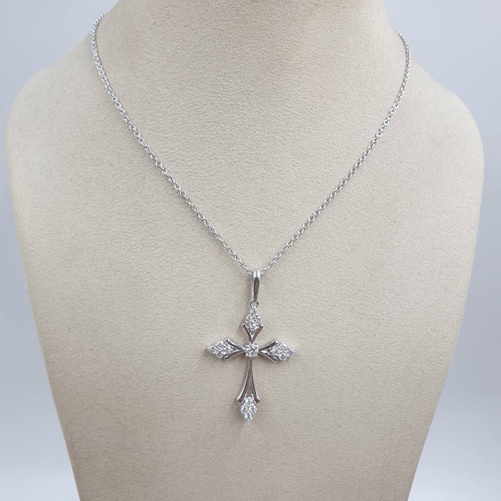 Cross Pendant with Chain - 18K White Gold